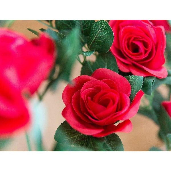 128 in. Red Indoor/Outdoor Artificial Rose Vine Flowers 2-Pack 16
