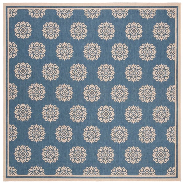 Linden Cream/Blue 7 ft. x 7 ft. Border Multi-Florals Indoor/Outdoor Square Area Rug