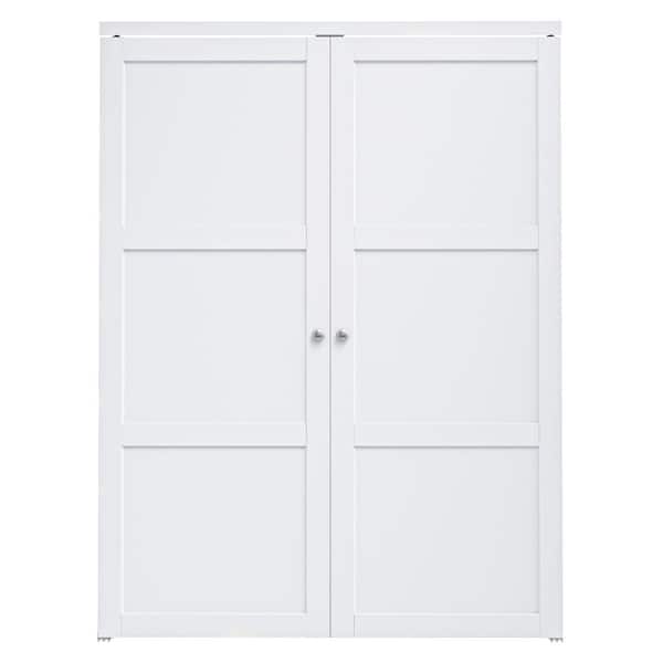 60 in. x 80 in. Solid Core Composite MDF Bi-Fold Door French Style Pivot Hardware (3-Lite White Finish)