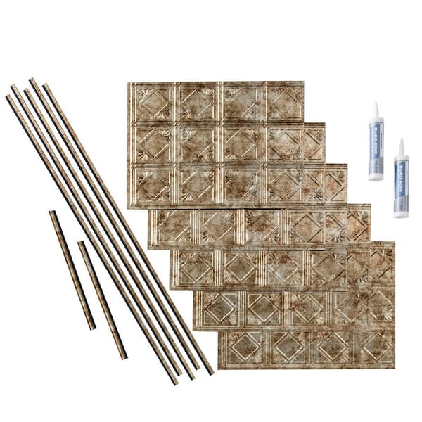 Fasade Traditional 4 18 in. x 24 in. Bermuda Bronze Vinyl Decorative Wall Tile Backsplash 15 sq. ft. Kit