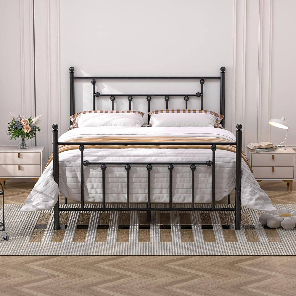 VECELO 54 In. W Black Full Size Bed Frame, Heavy Duty Metal Platform ...