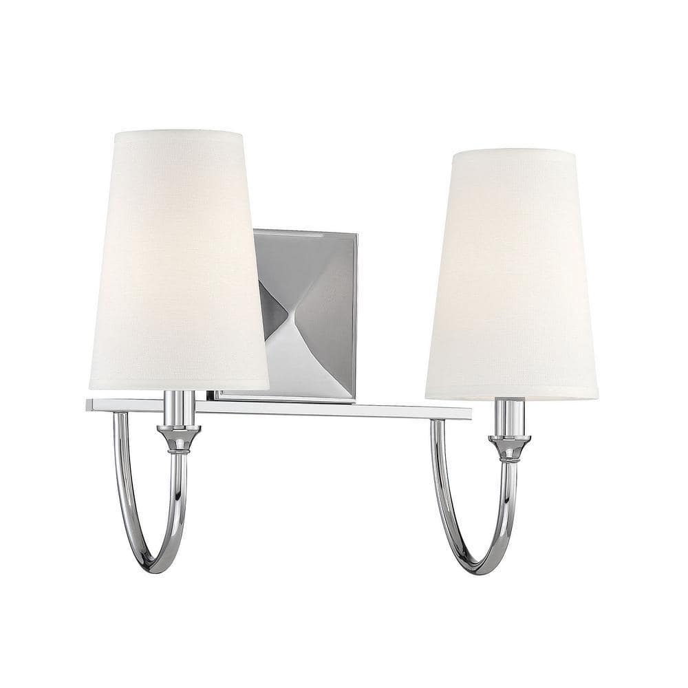 Cameron Polished Nickel Vanity Light with White Fabric Shades