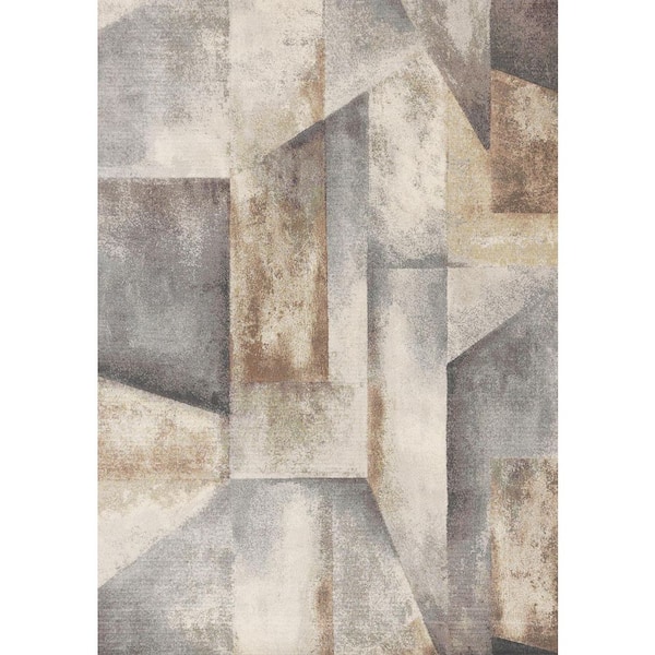 5 ft. x 8 ft. Gray Beige And Brown Abstract Area Rug