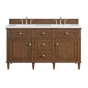 Lorelai 60.0 in. W x 23.5 in. D x 34.06 in. H Double Bathroom Vanity in Mid-Century Walnut with White Zeus Quartz Top