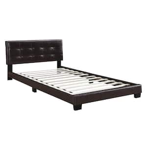 Brown Wooden Frame Queen Platform Bed with Checkered Tufted Headboard