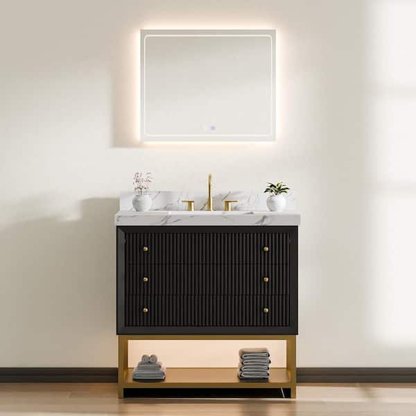 Wilton 36 in. Single Sink Freestanding Black Bath Vanity with White Cultured Marble Top Assembled