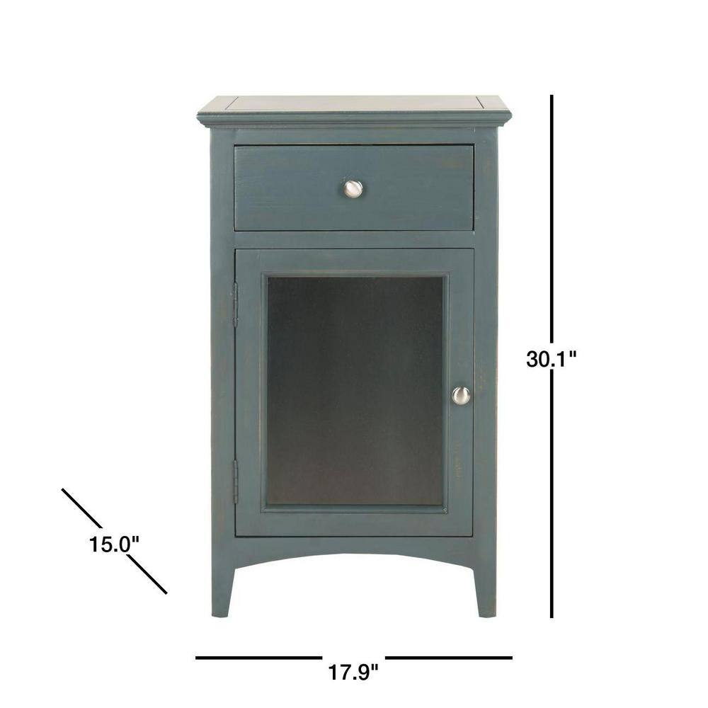Transitional Steel Teal Wood and Metal Nightstand with Storage