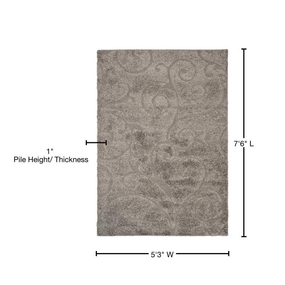 Gray Floral Shag Rectangular Synthetic Area Rug