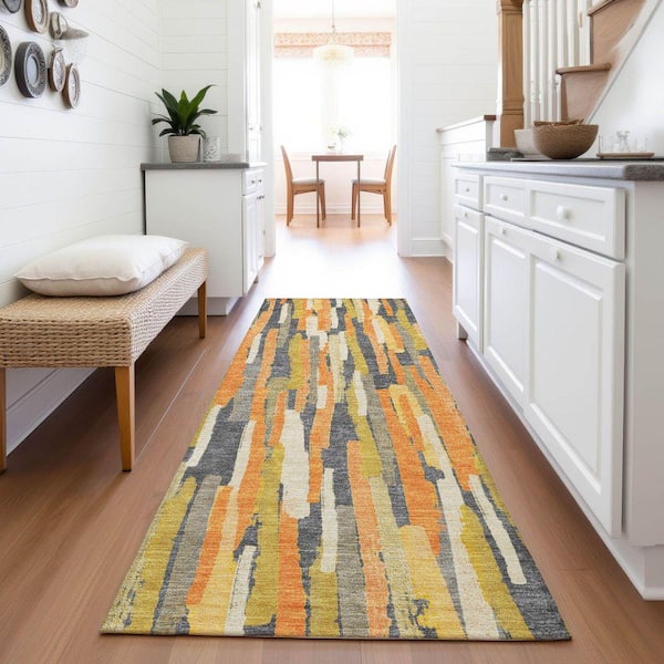 Mayfield Premium Machine Washable Abstract AMF1314 Orange 2 ft. 3 in. x 7 ft. 6 in. Runner Rug