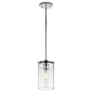 Crosby 1-Light Chrome Contemporary Shaded Kitchen Mini Pendant Hanging Light with Clear Glass