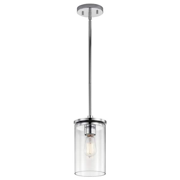 KICHLER Crosby 1-Light Chrome Contemporary Shaded Kitchen Mini Pendant Hanging Light with Clear Glass