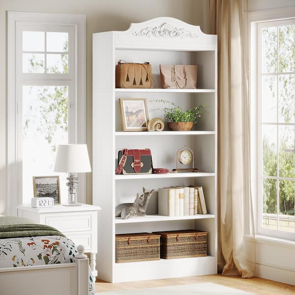 Eulas 72.8 in. Tall White Engineered Wood 5-Shelf Modern Standard Bookcase