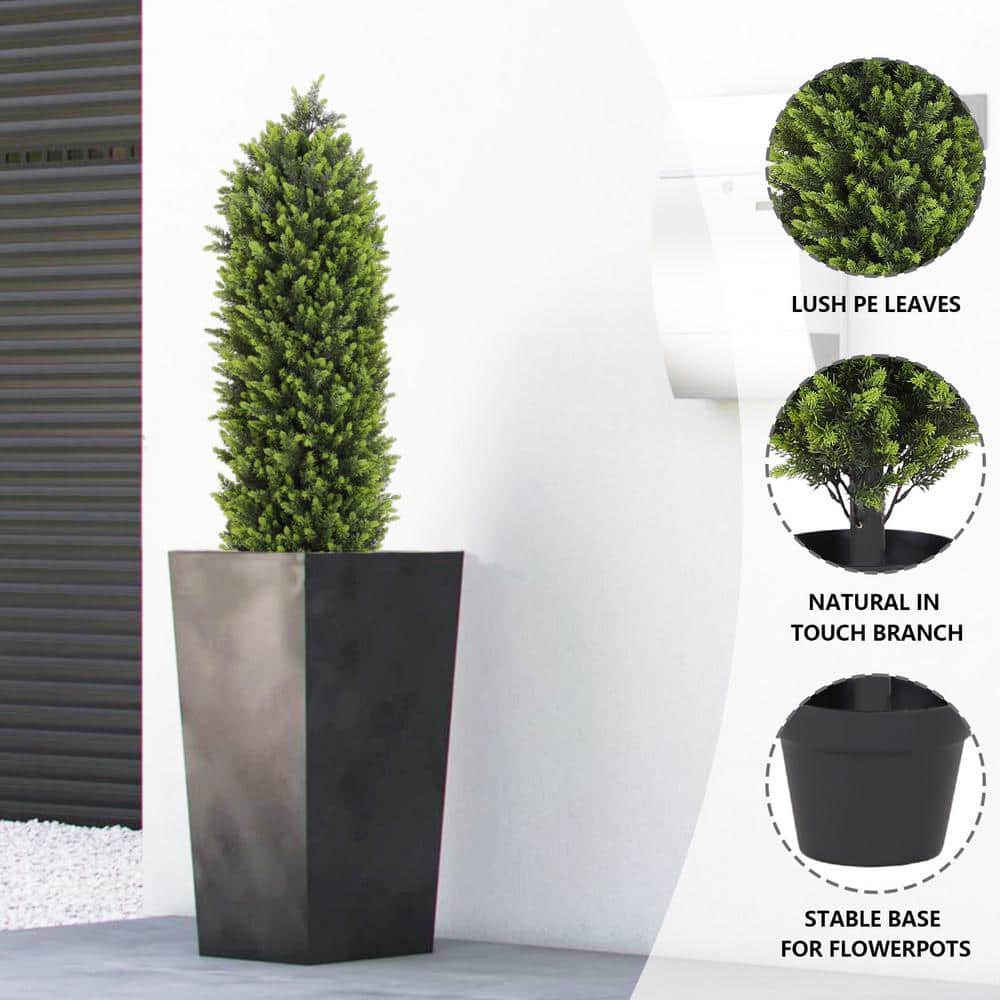 4ft Green Plastic Boxwood Topiary Trees in Black Pots