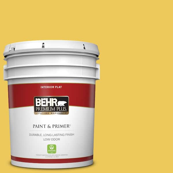 BEHR PREMIUM PLUS 5 gal. #390B-6 Citrus Zest Flat Low Odor Interior Paint & Primer