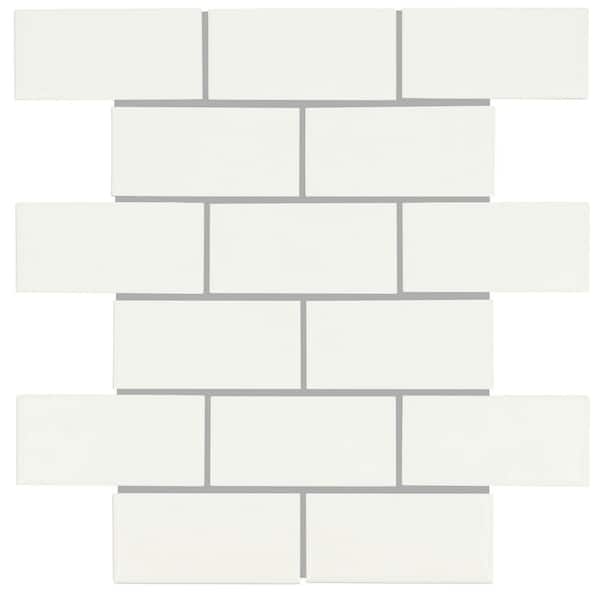 Artezen Elegant White 12 in. x 12 in. Glossy Ceramic Brick Joint Mosaic Wall Tile (9.96 sq. ft. /case)