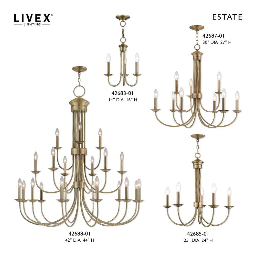 Estate Antique Brass 5-Light Candelabra Chandelier