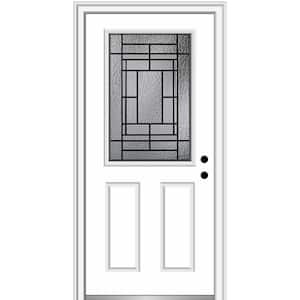 Pembrook 36 in. x 80 in. 2-Panel Left-Hand Inswing 1/2 Lite Decorative Glass Primed Fiberglass Prehung Front Door
