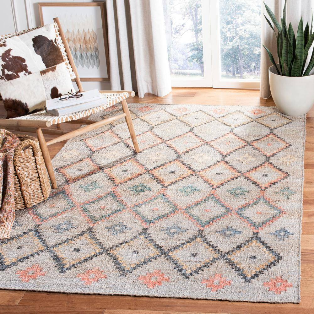 Beige and Gold Flat Woven Wool Cotton Area Rug 6' x 9'