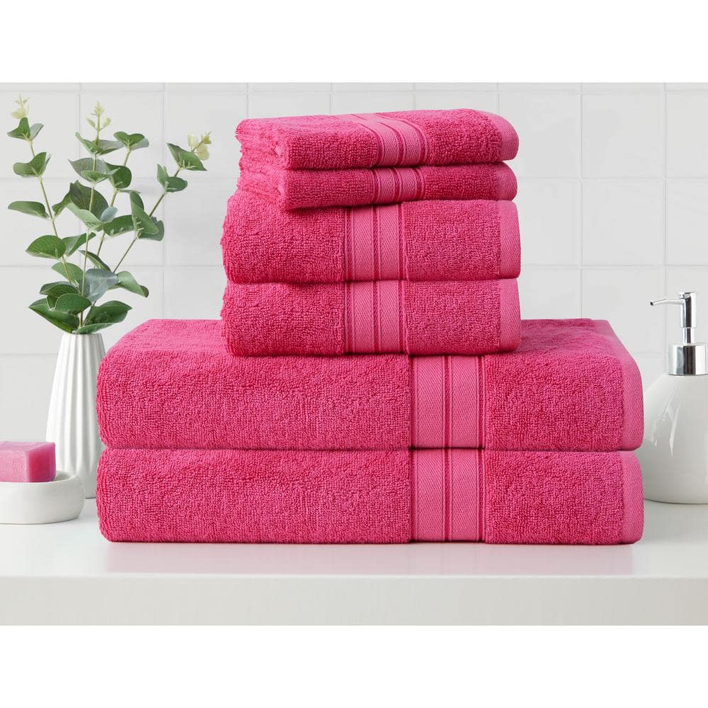 Home Outfitters Pink 100% Cotton 6pcs Bath Towel Set , Absorbent, Bathroom Spa Towel, Modern/Contemporary
