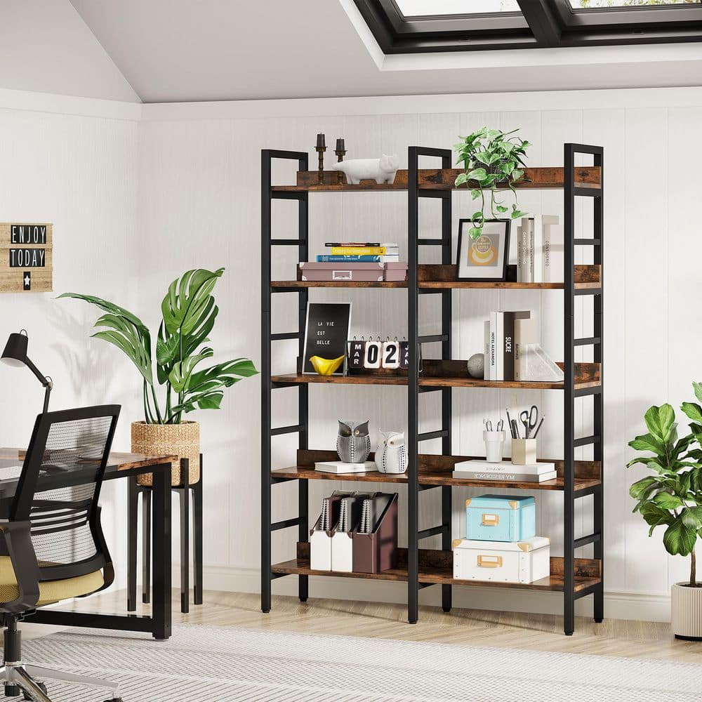 Rustic Brown 70.9 in. Tall Wood 5-Shelf Etagere Bookcase with Interior Shelves Storage for Home Office Living Room price history on PriceWatchPro