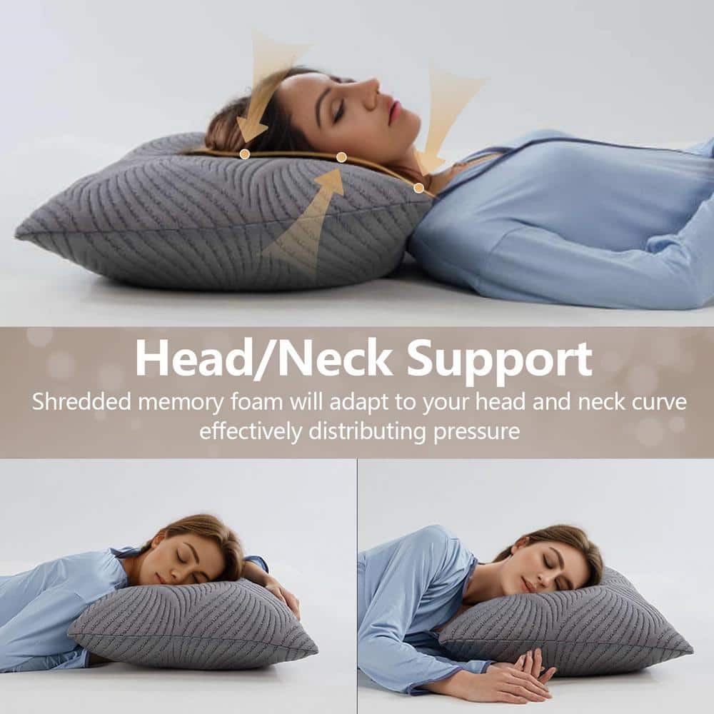 Queen Size Gray Cooling Memory Foam Sleeping Pillows Set of 2