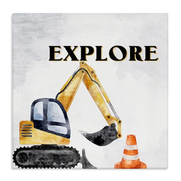 Explore Construction Vehicle by Kim Allen Unframed Typography Graphic Art Print 36 in. x 36 in.