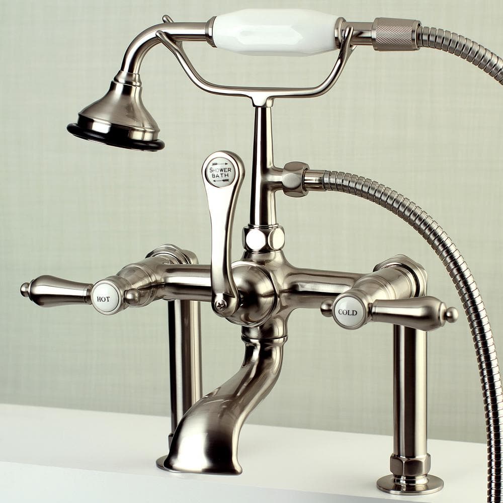 Brushed Nickel Vintage Deck Mount Clawfoot Tub Faucet with Hand Shower