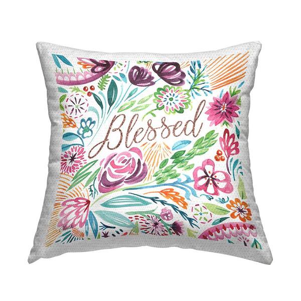 Stupell Industries Blessed Whimsical Flower Shapes Multi-Color Square Outdoor Throw Pillow