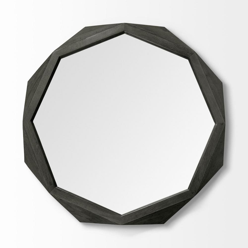 Black Octagonal Solid Wood Bathroom Vanity Mirror