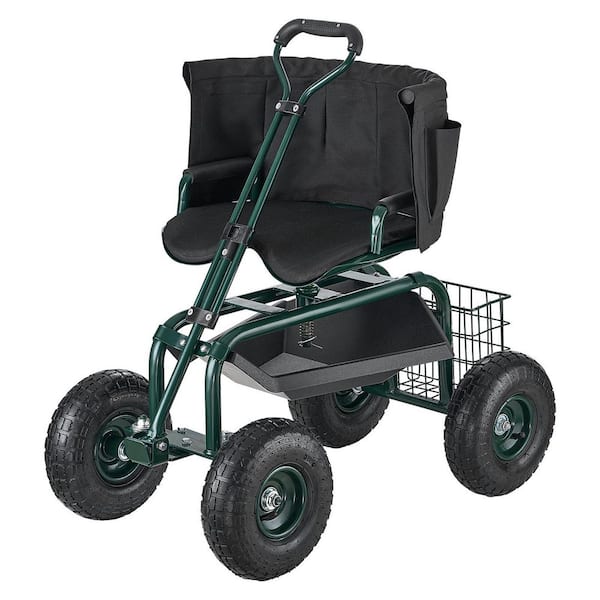 Rolling Garden Seat with Wheels, Adjustable Height and 360° Rotating Seat, 400lbs. Capacity, Backrest and Tool Storage