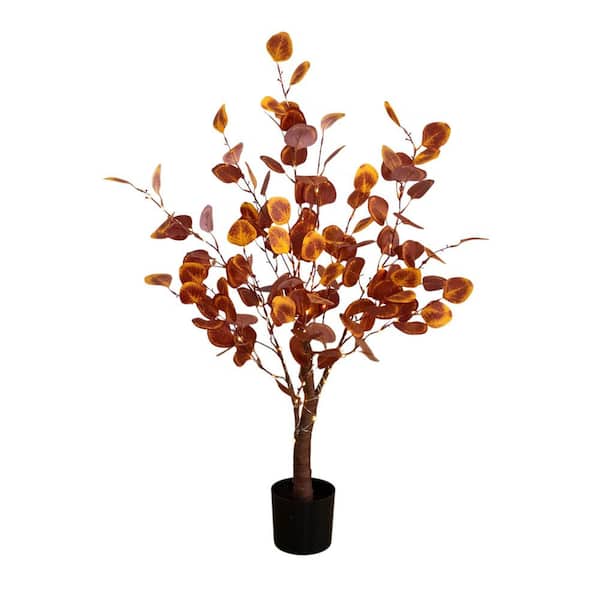 3 ft. Artificial Pre-Lit Autumn Eucalyptus Fall Tree with 80 Warm White LED Lights