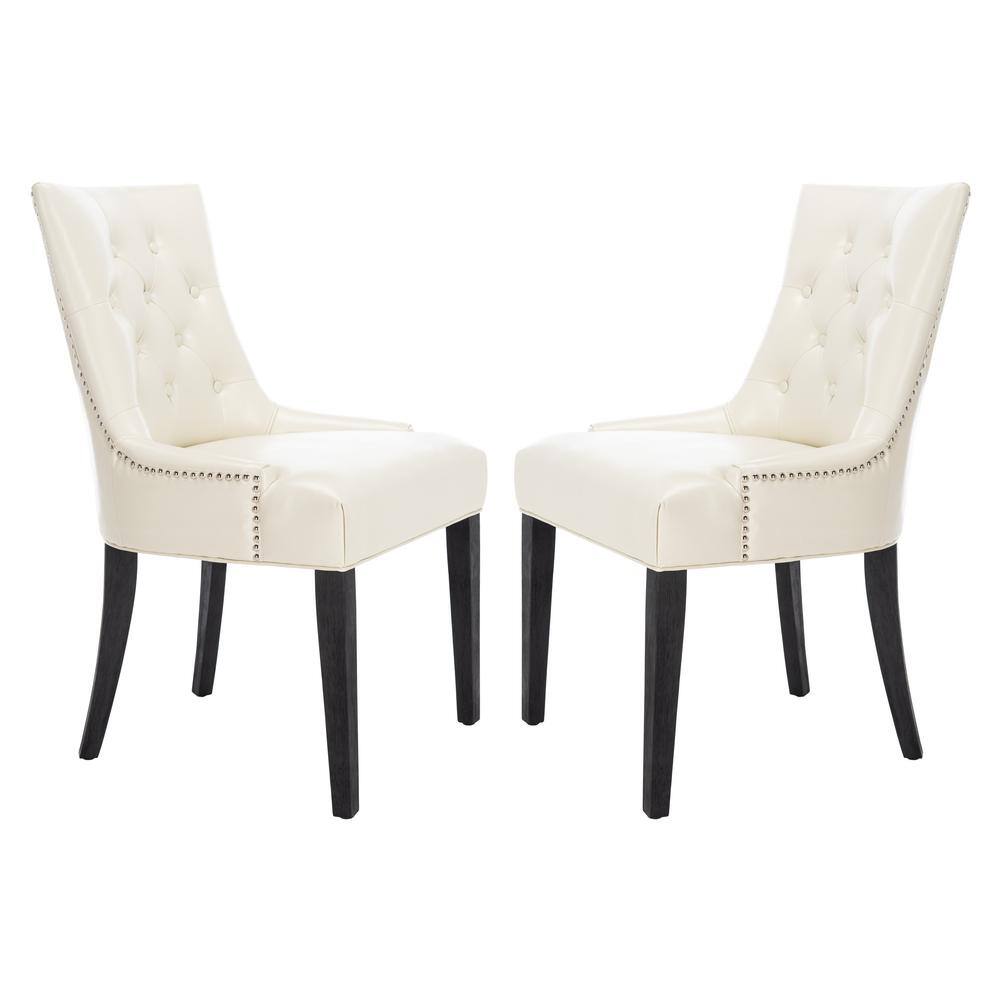 Modern Flat Cream Leather Parsons Side Chair with Espresso Wood Legs