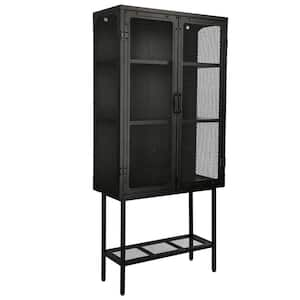 Anky 27.6 in. W x 12.7 in. D x 59 in. H Black Freestanding Bathroom Linen Cabinet with Metal Mesh Doors