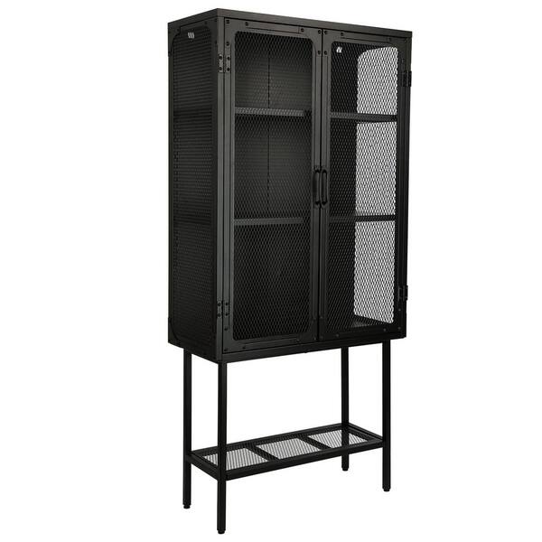 Miscool Anky 27.6 in. W x 12.7 in. D x 59 in. H Black Freestanding Bathroom Linen Cabinet with Metal Mesh Doors