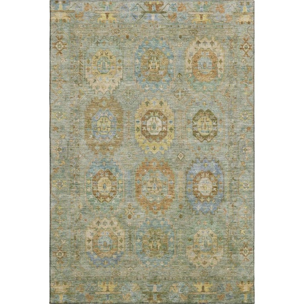 Mayfield Premium Machine Washable Abstract AMF2227 Aloe 5 ft. x 7 ft. 6 in. Area Rug