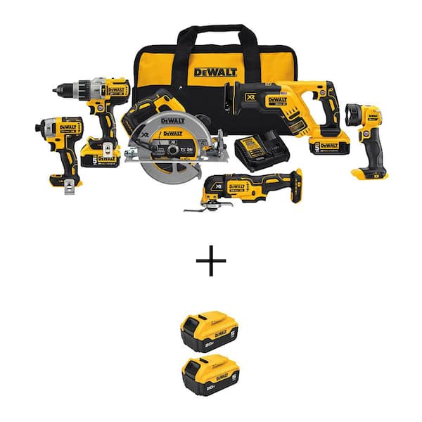 20V MAX Lithium-Ion Brushless Cordless 6-Tool Combo Kit with (4) 20V Premium 5.0Ah Batteries and Charger