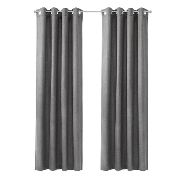 Habitat Sanders Grey Polyester Basketweave 52 in. W x 108 in. L Grommet Indoor Light Filtering Curtain (Single Panel)