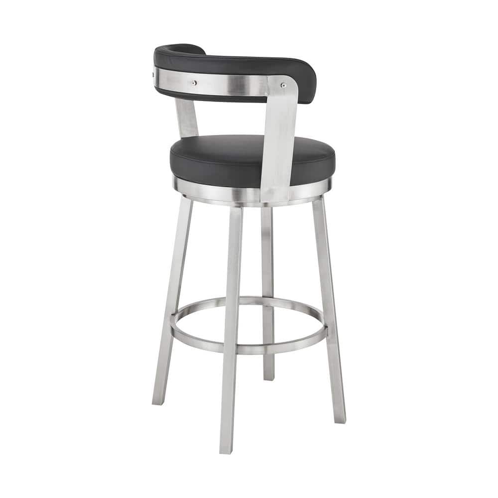 Contemporary 30" Black Faux Leather Swivel Bar Stool with Metal Base