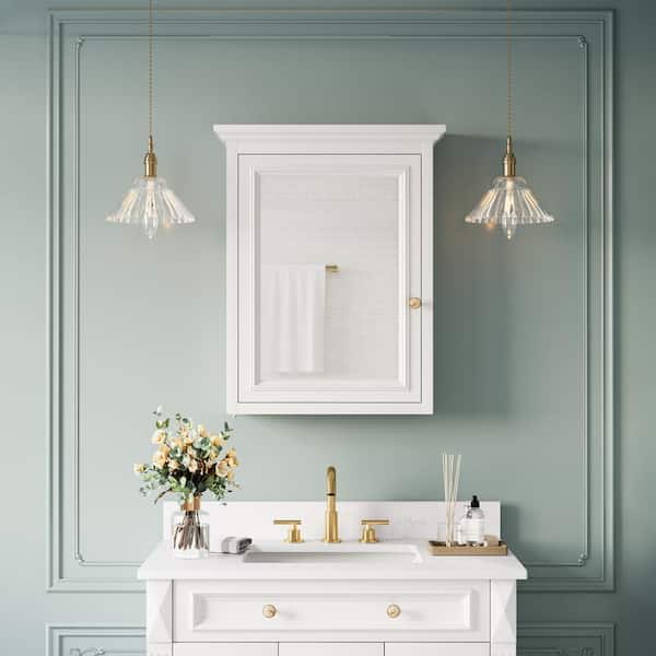 Forclover Assembled Solid Wood 24-in x 30-in Surface Mount White Mirrored Soft Close Medicine Cabinet