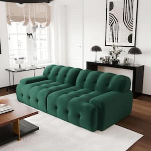 87 in. Armless Waffle Roche Blogger Minimalist 2-Piece 3D Knit Polyester Modular Loveseat Sectional Sofa Couch in Green