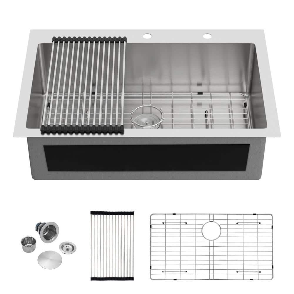 33 in. Drop-in Single Bowl 16 Gauge Stainless Steel Kitchen Sink with Wide Rim price history on PriceWatchPro