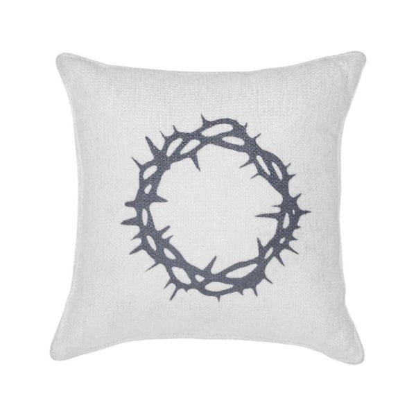 VHC Brands Risen Soft White, Charcoal Grey Crown of Thorns 6 in. x 6 in. Throw Pillow