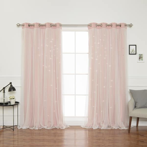 Best Home Fashion 84 in. L Dusty Pink Tulle Overlay Star Cut Out