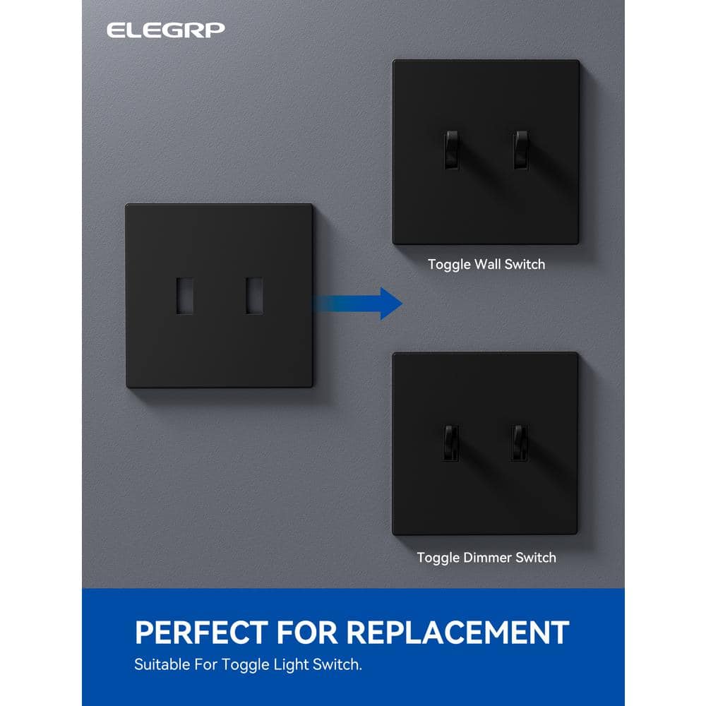 Black 2-Gang Screwless Plastic Toggle Wall Plate