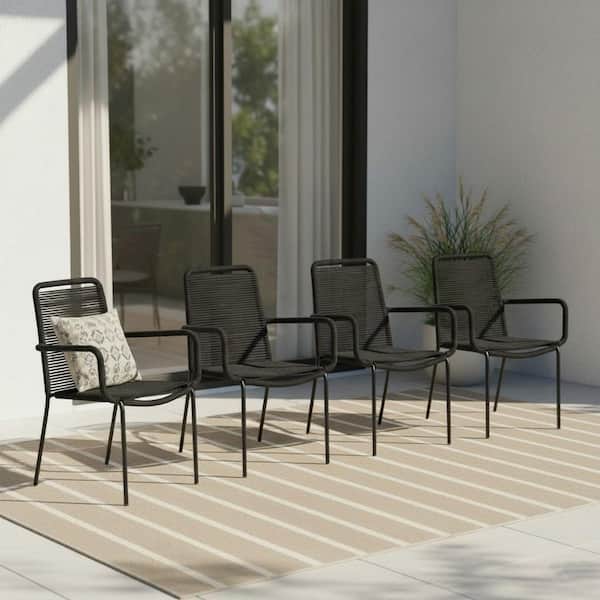 Palaio Black Stackable Wicker Outdoor Dining Chair (4-Pack)