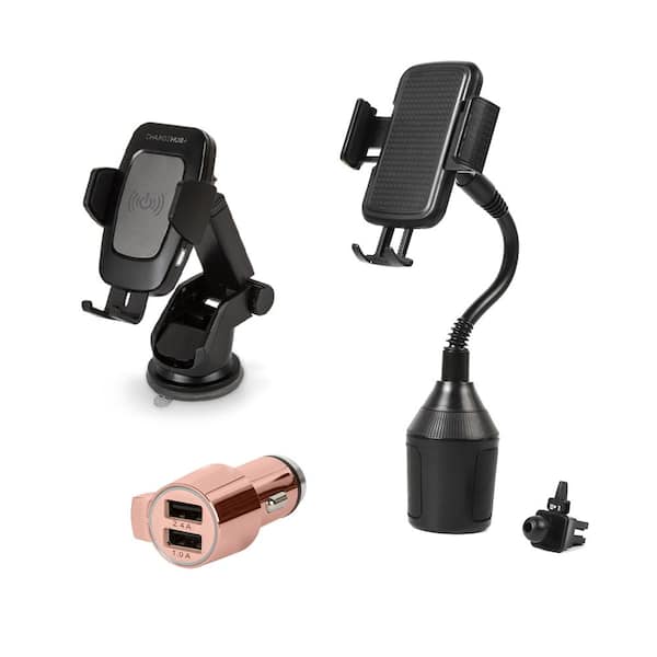 ChargeHub Auto Bundle - PhoneStation, Auto Phone Mount, and V2 3-In-1 Emergency Multi-Tool - Rose Chrome