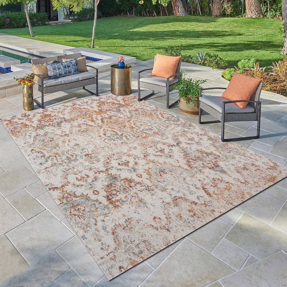 Reversible Blue Synthetic 94"x63" Easy-Care Area Rug