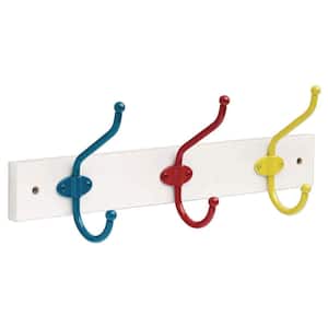 18 in. White Hook Rack with Yellow, Teal and Red Hooks
