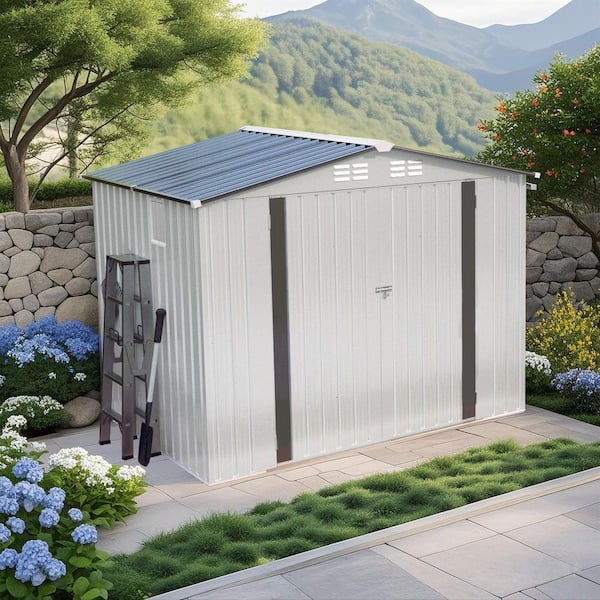 8 ft. W x 6 ft. D White Metal Storage with Peaked Roof Waterproof