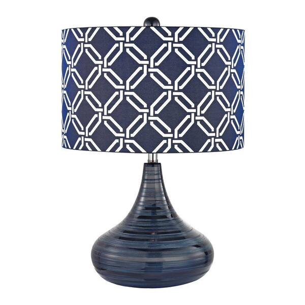 Titan Lighting Peebles 21 in. Navy Blue Ceramic Table Lamp with Printed Shade